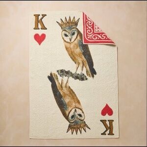 NEW John Derian x Target Reversible King of Hearts Owl Card Quilt 70"x50"